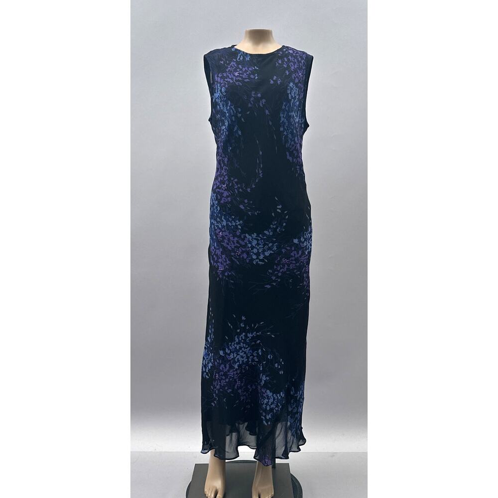 Paradise NY Vtg 90s Dress Women L Dark Floral Maxi Slip Sequin Whimsygoth Formal